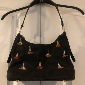 Black Embroidered Lighthouse Purse